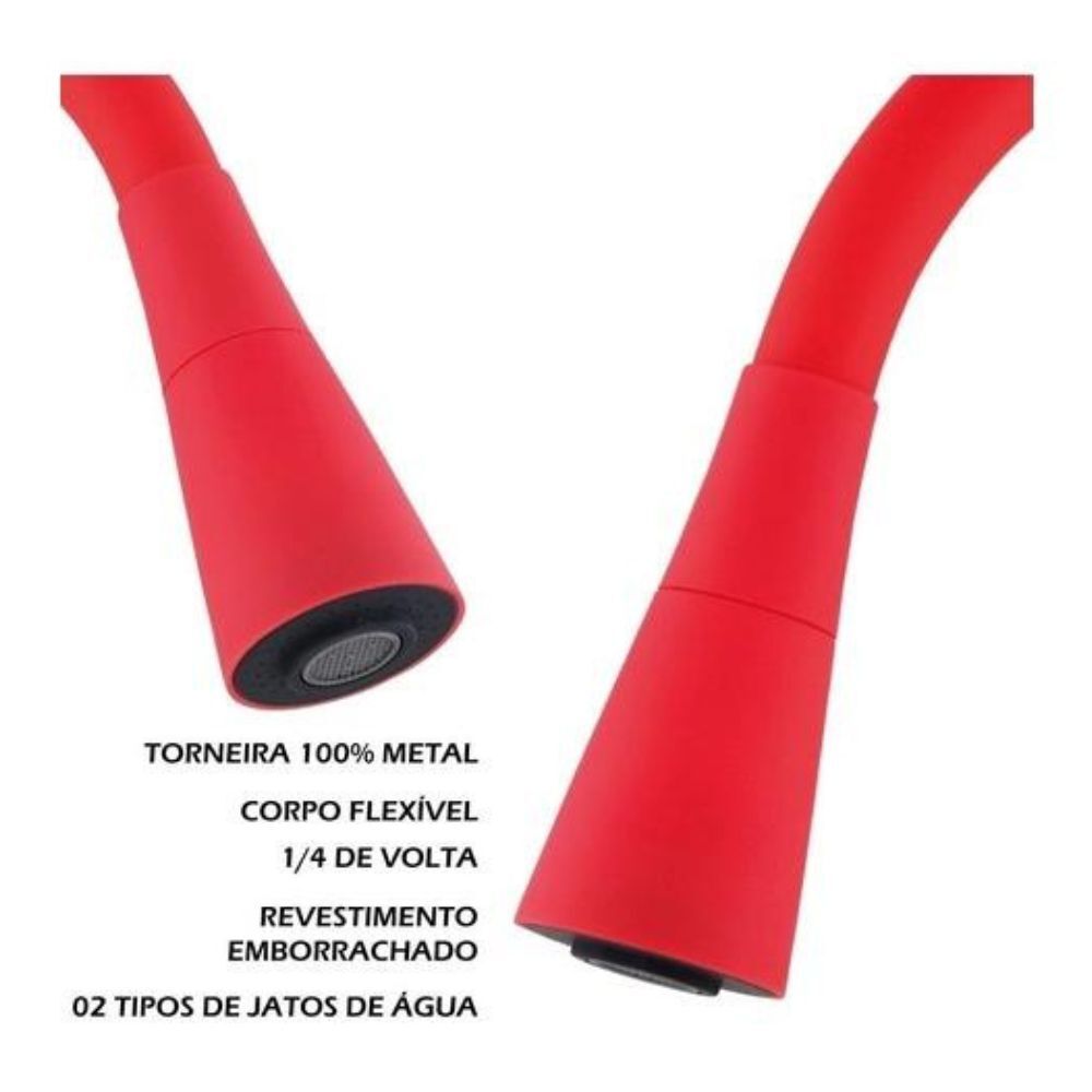 Torneira Cozinha Parede Flexível Duo Vermelha C70 6368 Leão